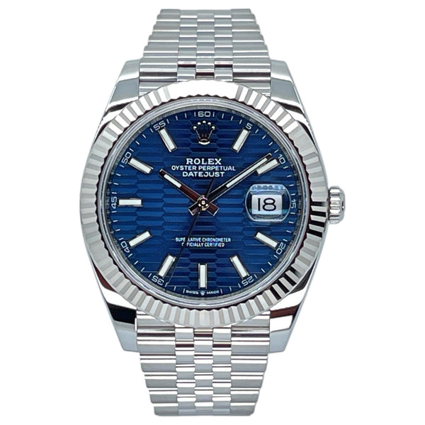 Rolex Datejust 41 41mm 126334-0032 Bright Blue Fluted Motif Index Dial