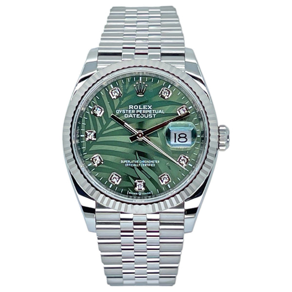 Rolex Datejust 36 36mm 126234-0055 Olive Green Palm Motif Dial with Diamonds