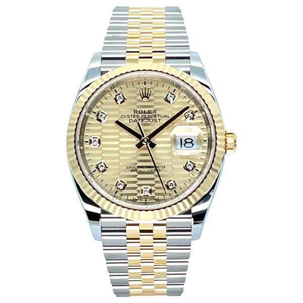 Rolex Datejust 36 36mm 126233-0045 Golden Fluted Motif Dial with Diamonds (Jubilee Bracelet)